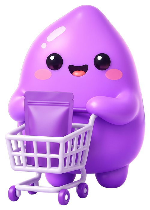 UBIYAM mascot pushing a little shopping cart