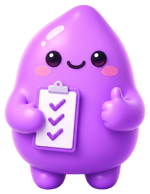 UBIYAM mascot with a checklist clipboard